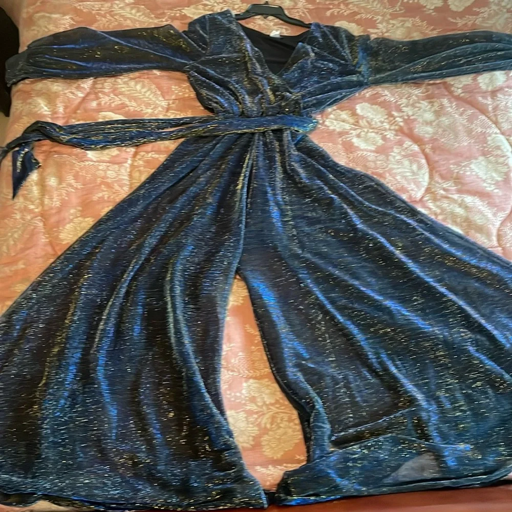Large Gold and Navy Blue Dress - Picture 1 of 6